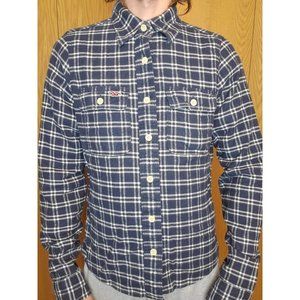 Hollister Button Up Plaid Flannel Blue White Men's Size Medium